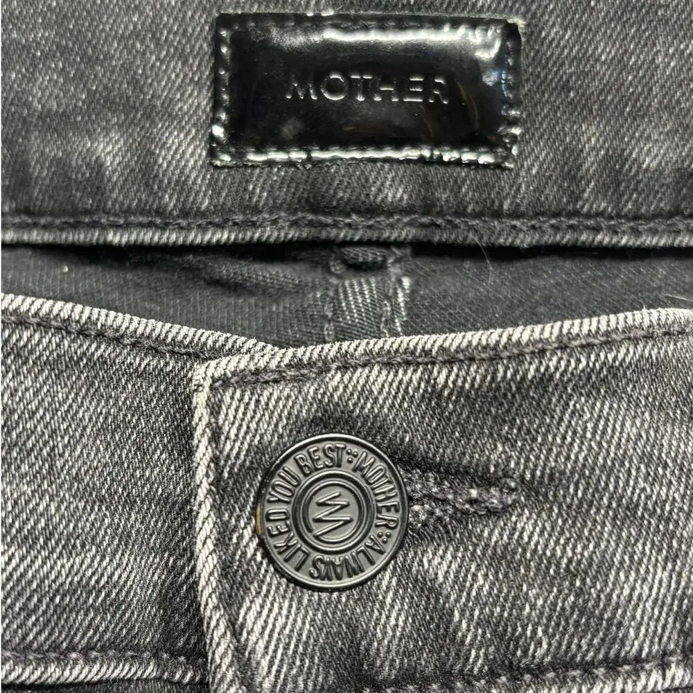 Mother Womens Jeans 26 Black The Weekender Fray Flared Night Shadow Wash Denim